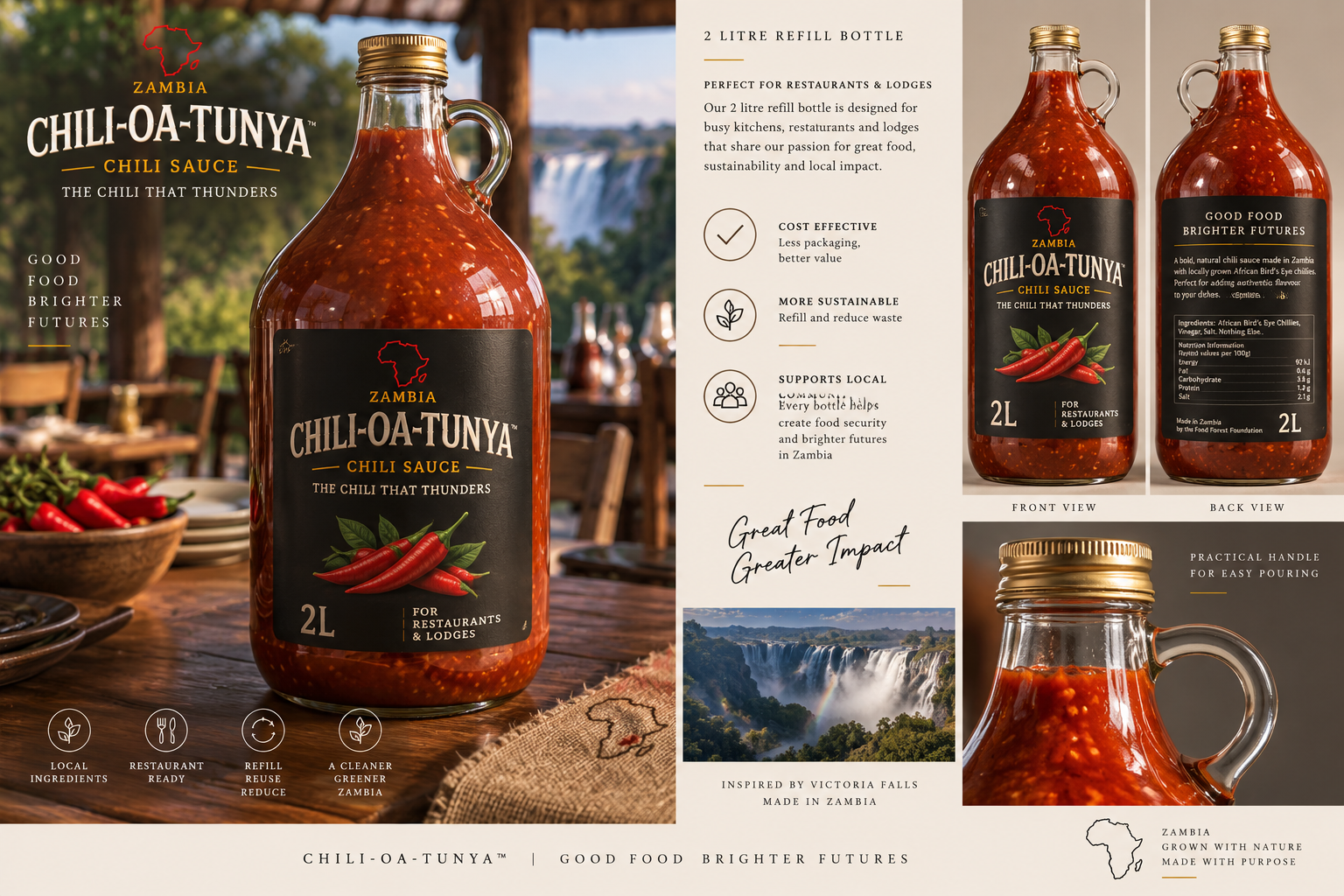 Chili-Oa-Tunya 2 litre glass refill bottle for restaurants and lodges